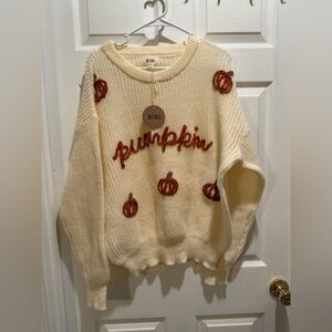 BiBi Cream Sweater with Pumpkin Accents